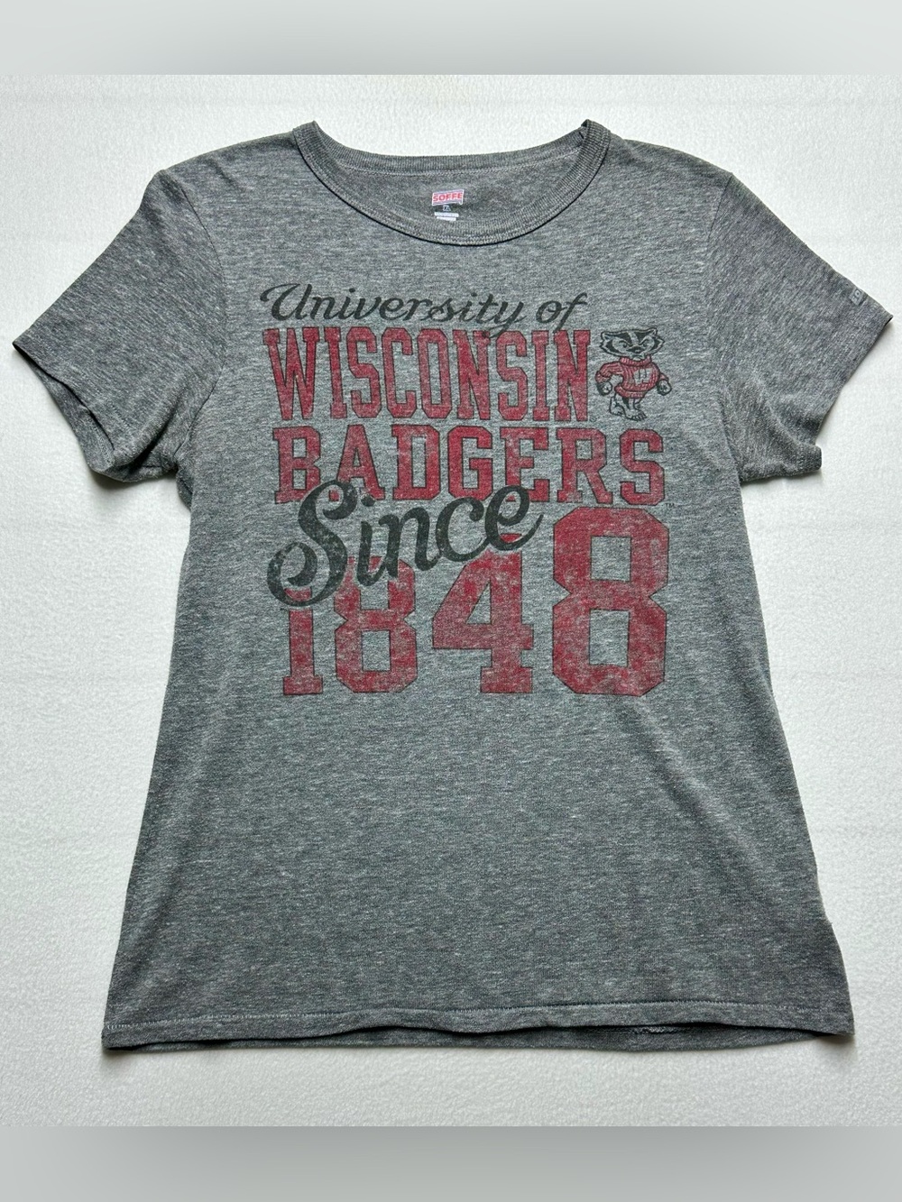 Wisconsin Badgers Soffe Single Stitch Distressed Graphic Tee Gray XL